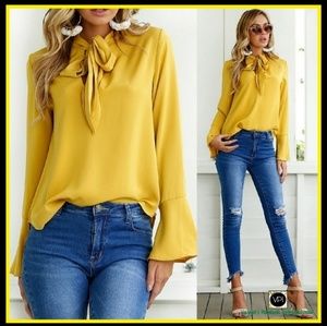 Elegant Trumpet Sleeve Blous-Size: Large